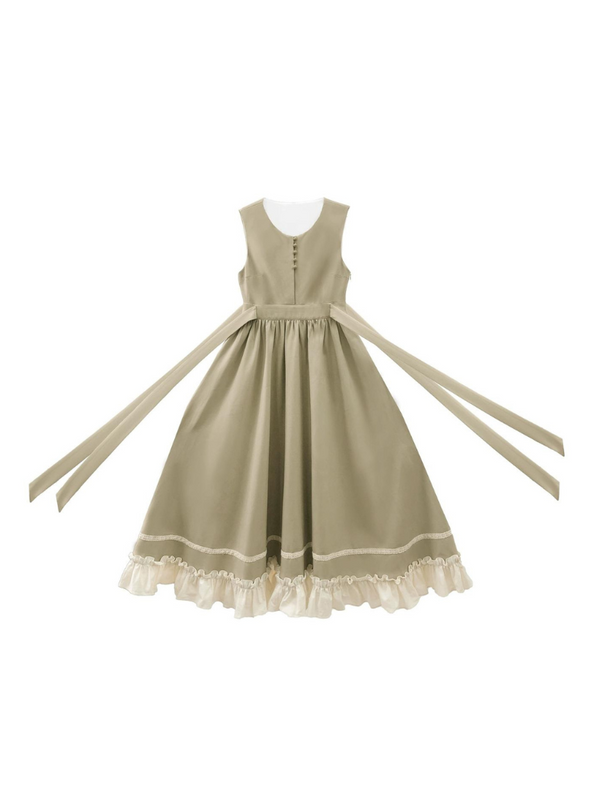 French Retro Ruffle Blouse + Long Green Vest Dress