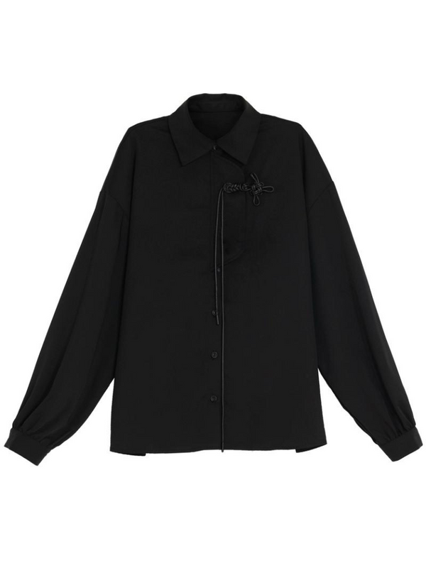 チャイナレトロブラックシャツ＋グレープリントロングスカート