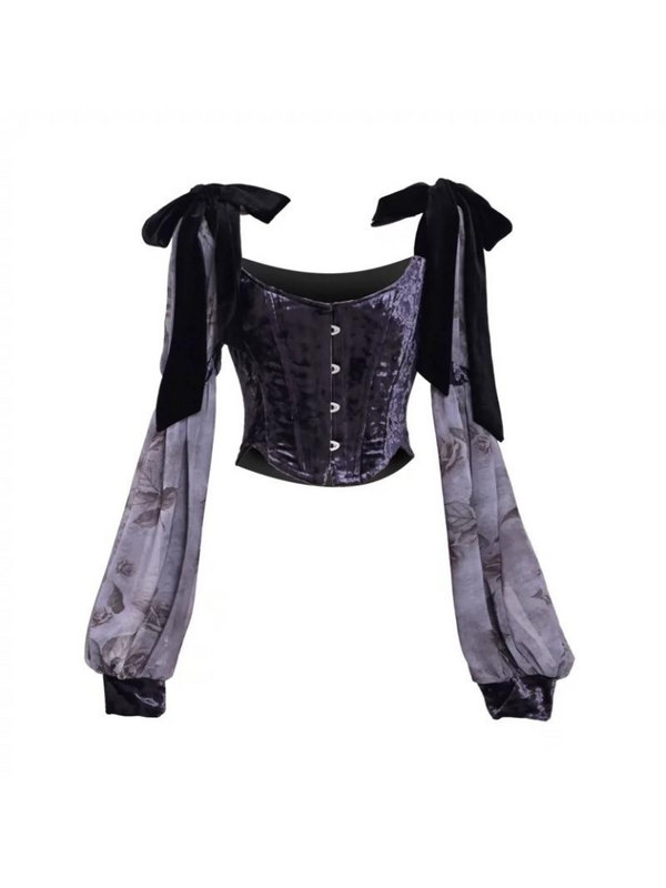 Luna Gothic Ribbon Shoulder Velvet Corset Top