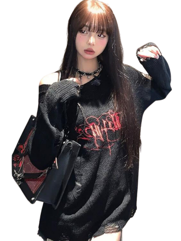 レトロルーズレターエンブロイダリーニットセーター