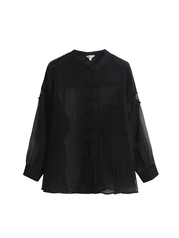 Chinese stand collar sheer shirt