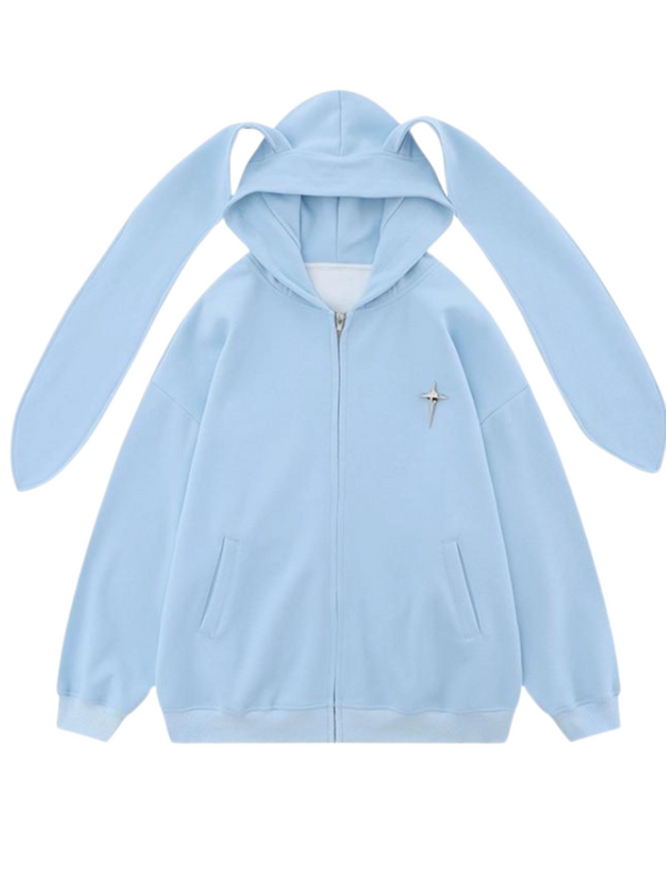Milk Blue Bunny Hooded Loose Hoodie