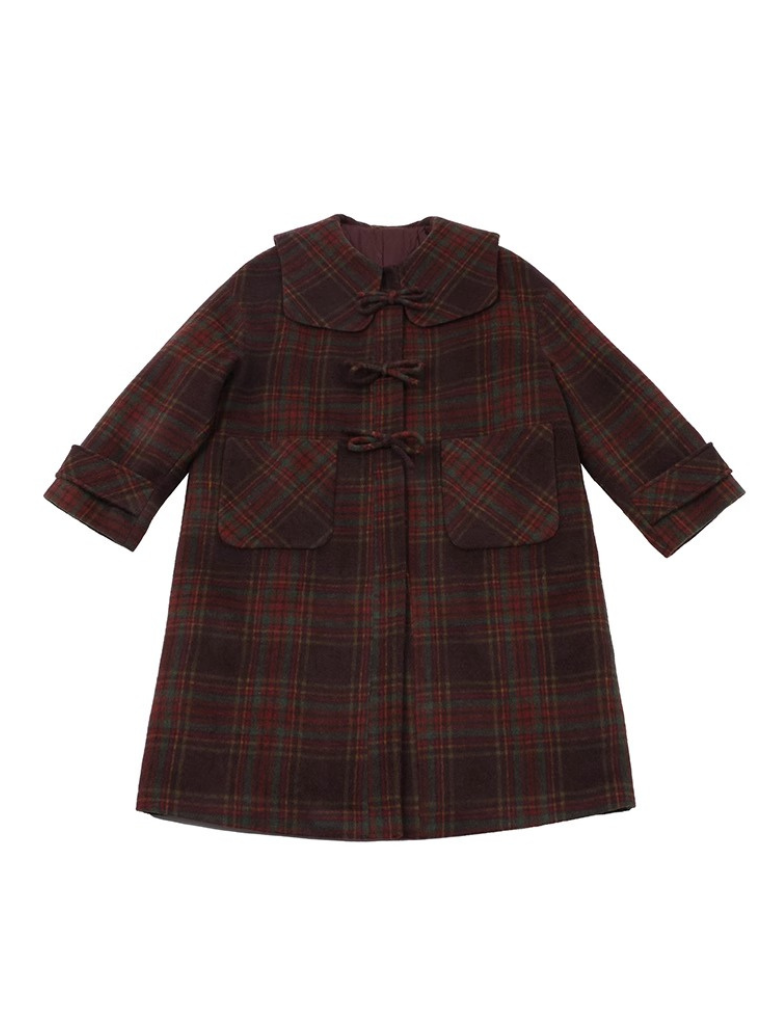 Christmas Check Long Wool Coat