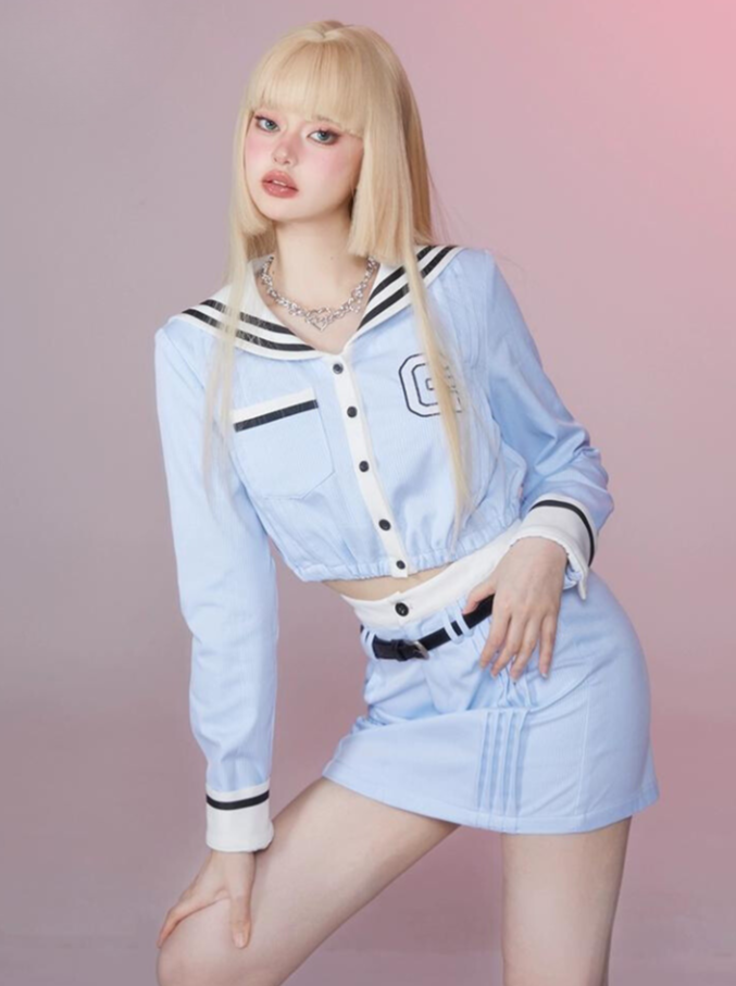 Sailor Milky Blue Top + Short Skirt