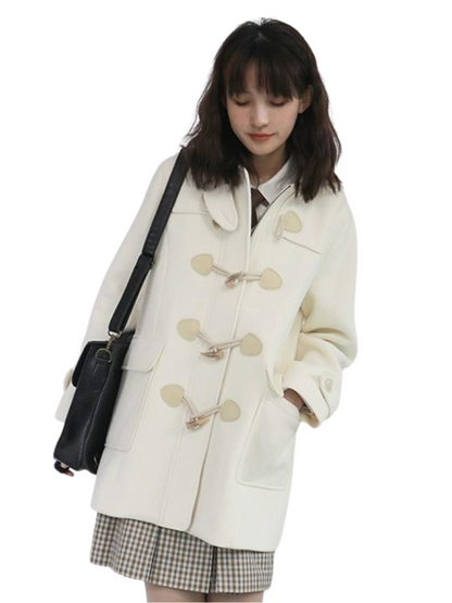 College Style Horn Button Coat Wool Coat