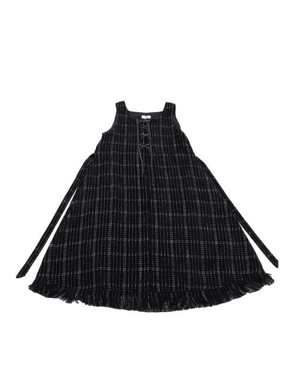 Charlotte Cut Black Square Neck Check Dress