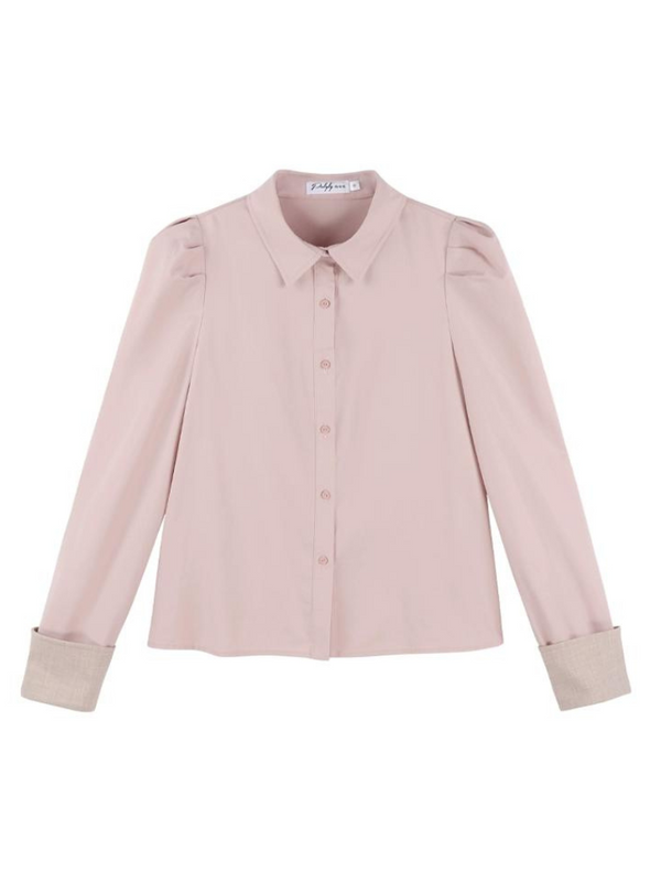 Polo collar pink shirt + pleated skirt + short ribbon vest
