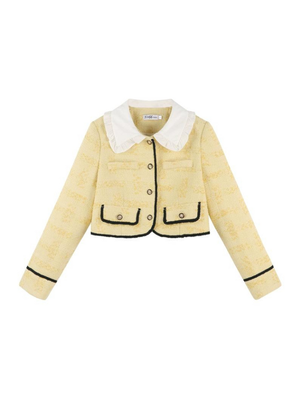 New Style Ruffle Collar Tweed Jacket + Wide Leg Shorts