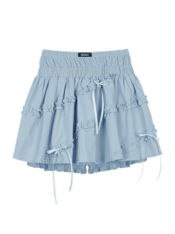 Blue Romantic Pure Double Waist Ribbon Skirt