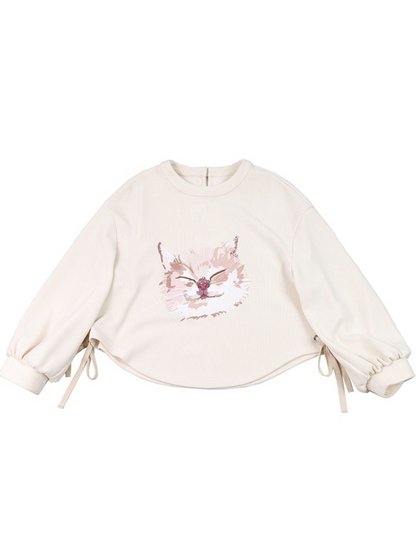 Loose Strap Arc Cat Print Top