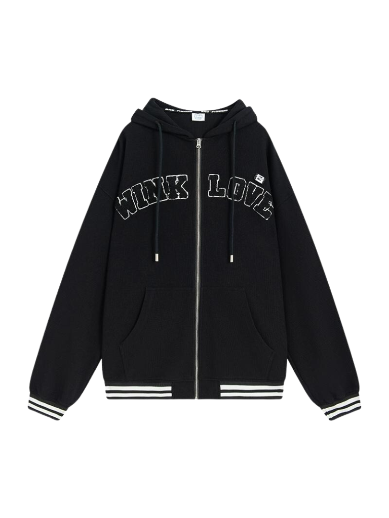 Fluffy Logo Hoodie Sweatshirt Zip Jacket