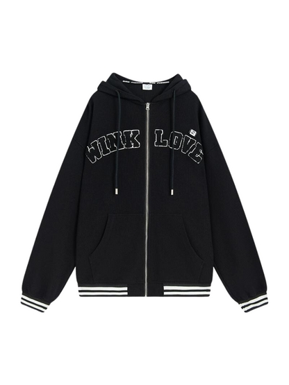 Fluffy Logo Hoodie Sweatshirt Zip Jacket