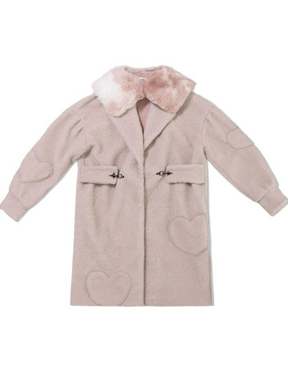 Polar fleece mid-length hearts lambswool coat