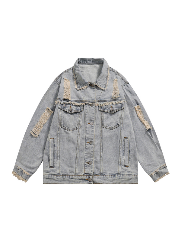 Raw-edge denim loose jacket