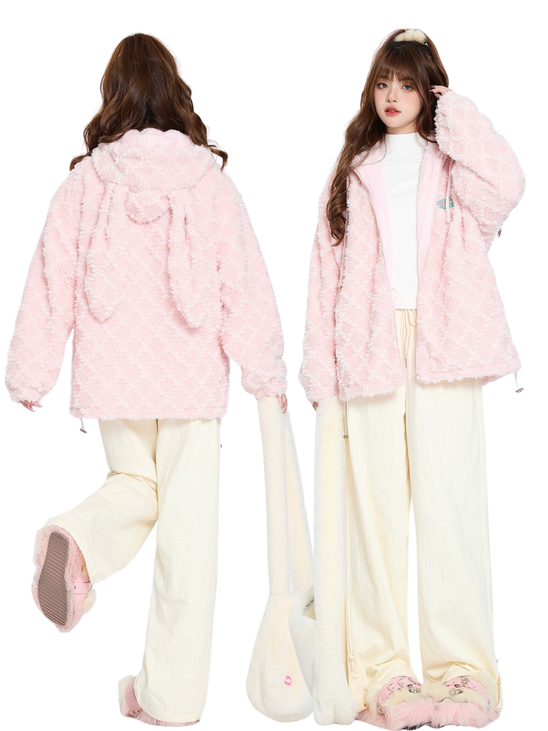 Bunny Ear Hood Plush Cotton Jacket