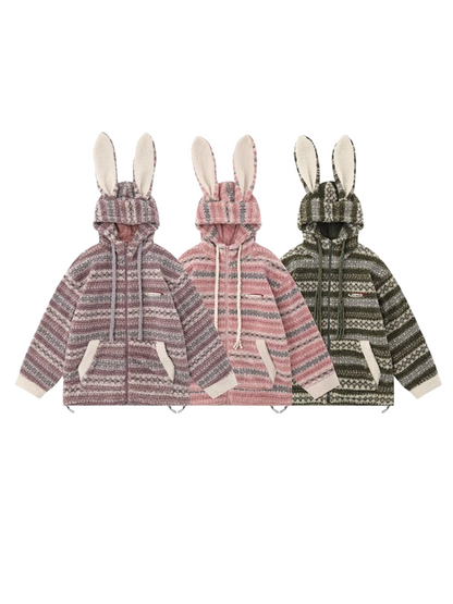 Manteau rétro en coton molletonné et oreilles de lapin en agneau américain