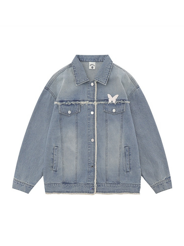 American Retro Old Casual Loose Butterfly Couple Denim Jacket