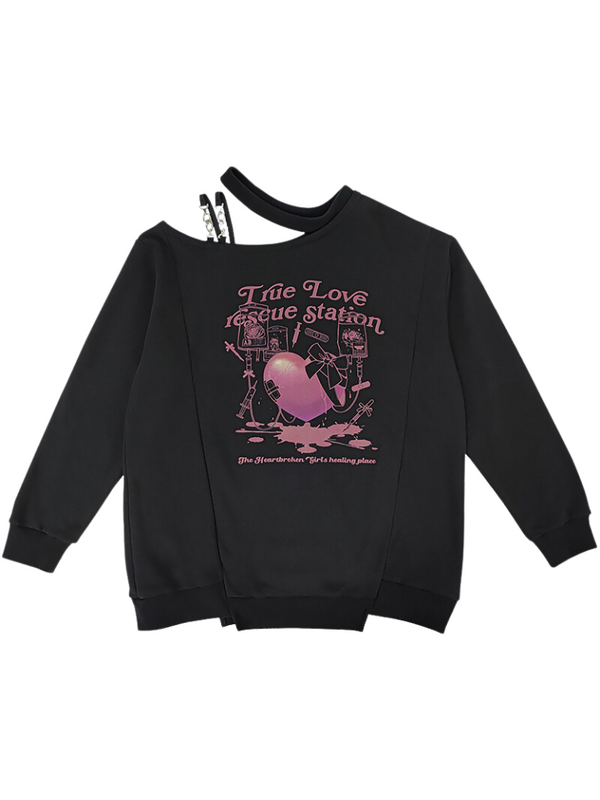 ストリートオフショルダーハンギングネックルーズプルオーバー