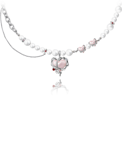 Pink Love Pearl Asymmetrical Design Necklace