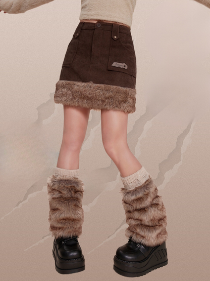 Charcoal Wolf Girl Retro Fur Skirt