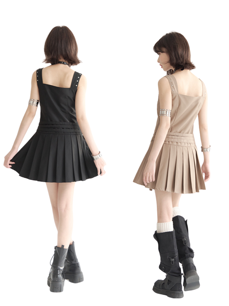 Retro Design Strapless Short Pleated Vest Dress