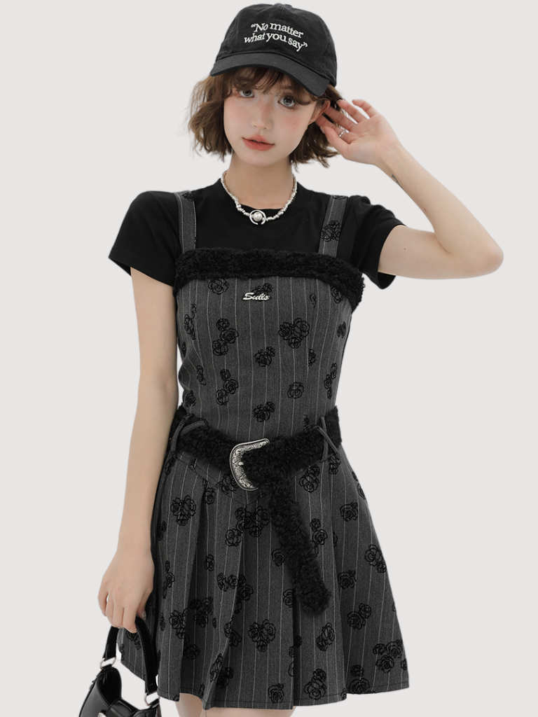 Retro Black Rose Suspended Dress + Black T-Shirt