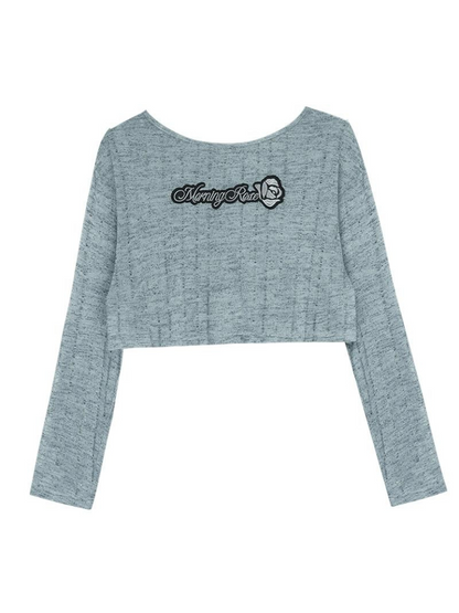 Mist Rose Gray Blue Cropped Sheer Knit