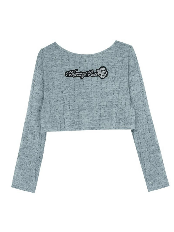 ミストローズグレーブルークロップドシアーニット