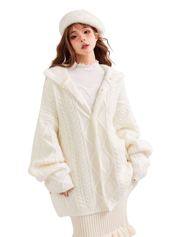 ケーブルニットルーズカーディガン