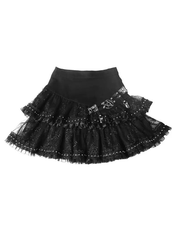 Punk Leather Buckle Rivet Layer Metal Cake Skirt
