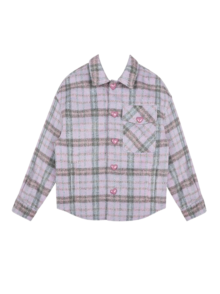 Purple Check Shirt Style Loose Coat