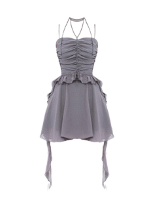 Fairy Chiffon Ruched Ruffle Halter Cami Dress