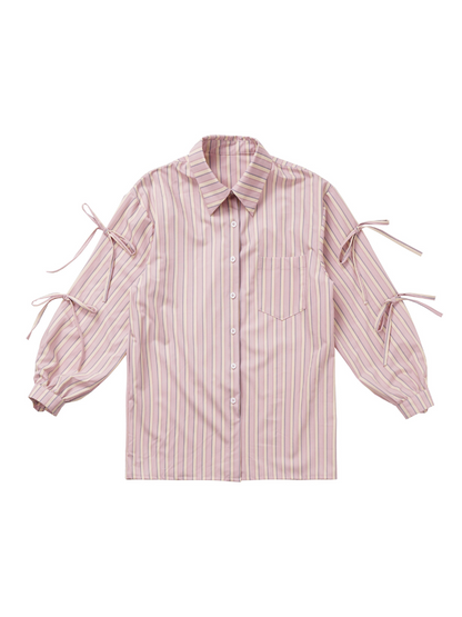 Side Ribbon Stripe Print Shirt