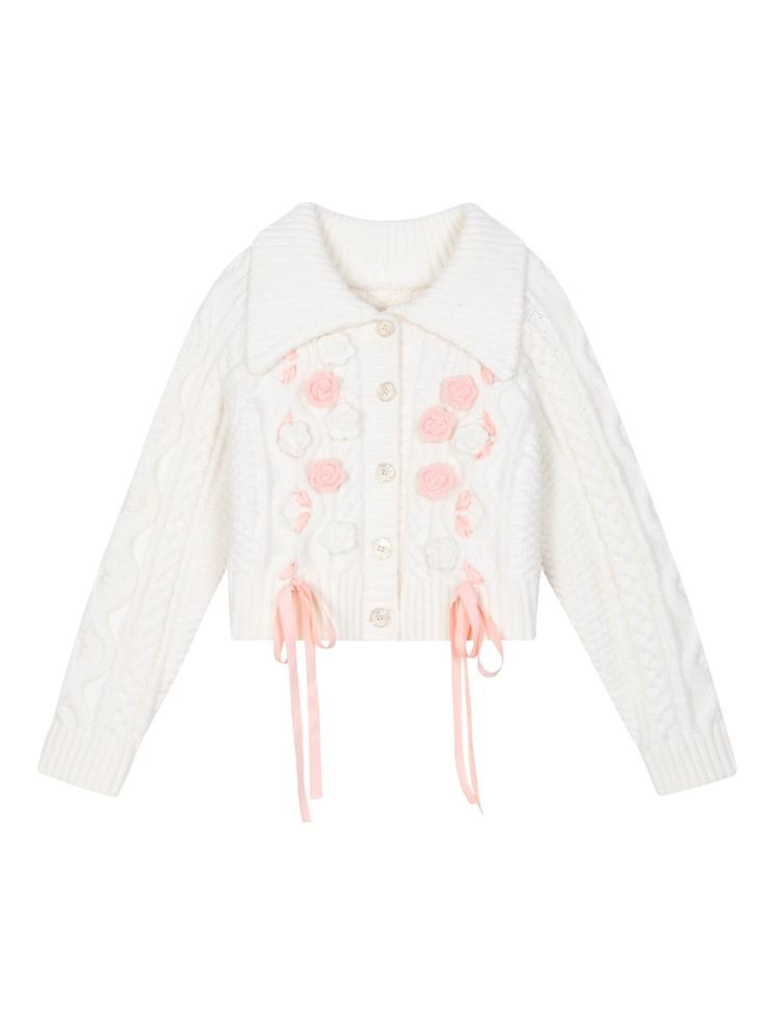 Flower Cable Knit Cardigan