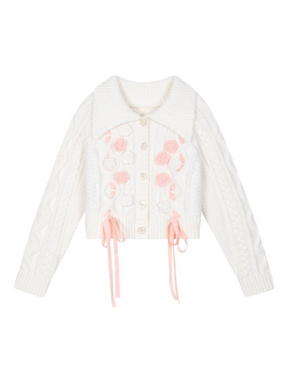 Flower Cable Knit Cardigan