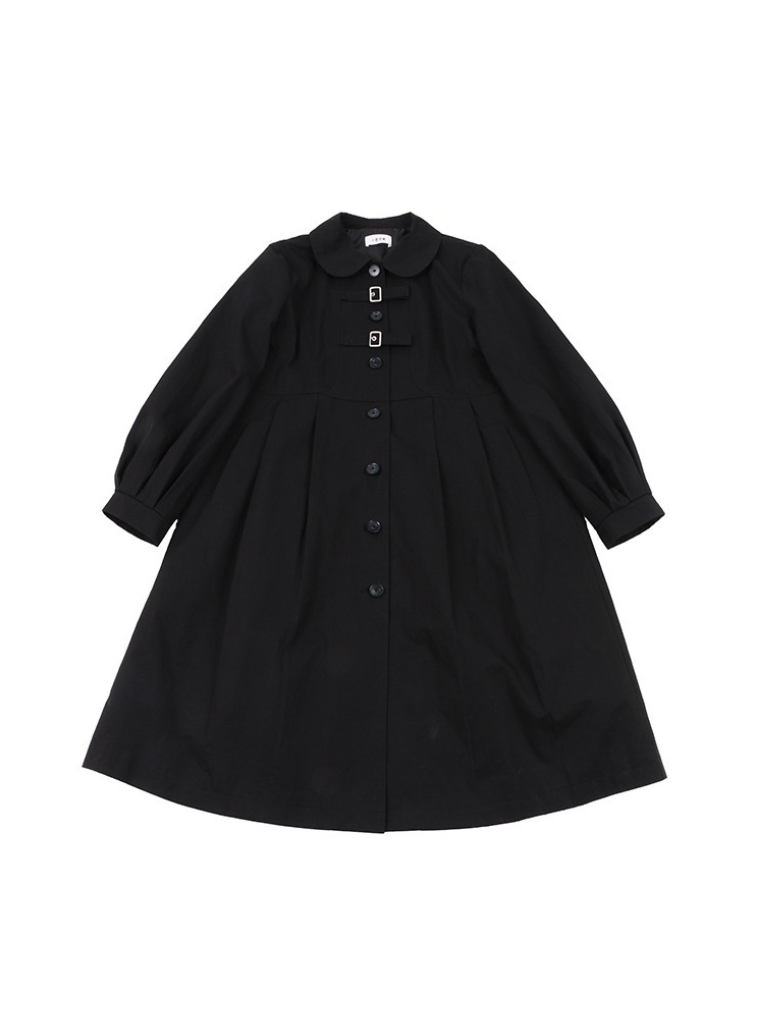 Tailored College Style Black Loose Pleated Doll Coat