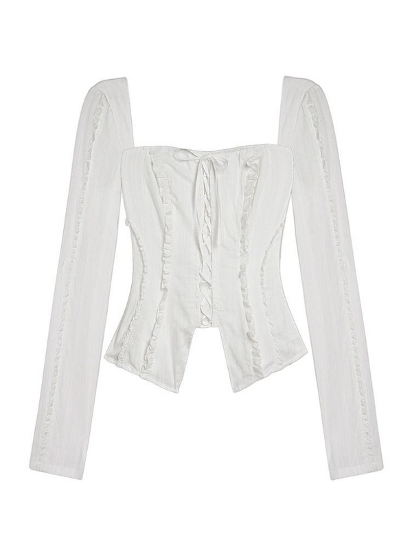 Square collar lace-up slim top