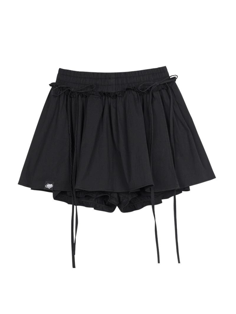 Dark Ribbon Strap Puff Skirt Pants