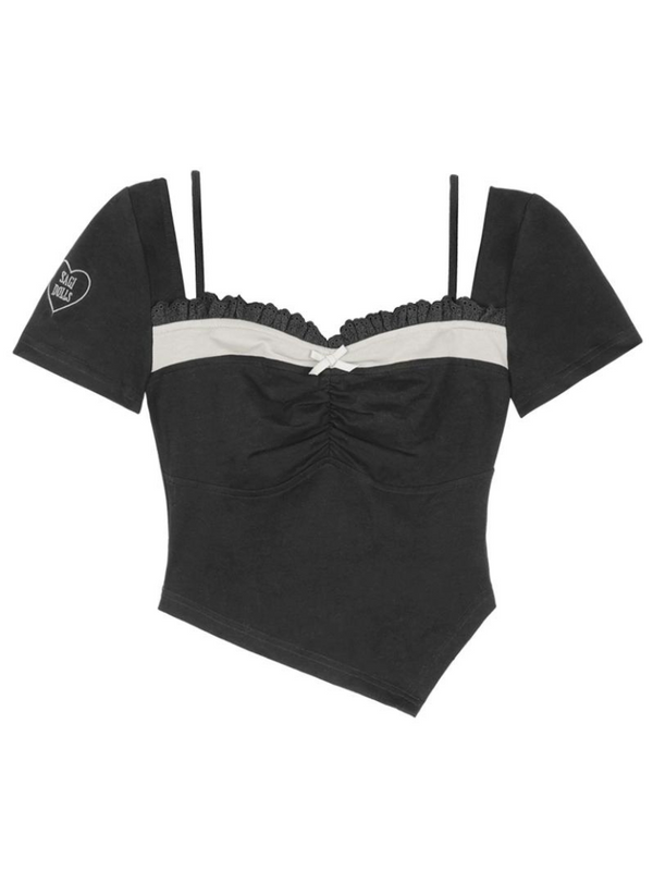 アシメフェイクツーピーススクエアカラートップス