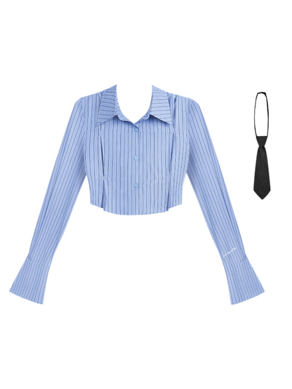 Sweet Spicy Blue Stripe 3D Cut Tie Shirt