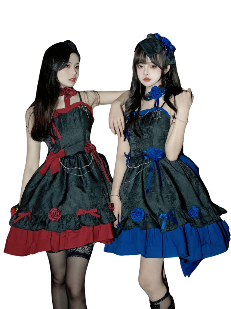 Romantic Rose Dark Gothic Suspender Dress