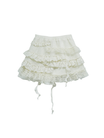 Sweet Pure White Flill Lace Skirt