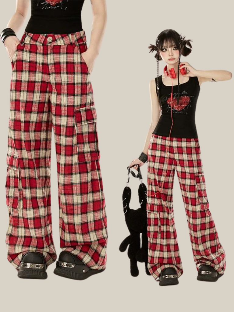 Red Check Casual Pants