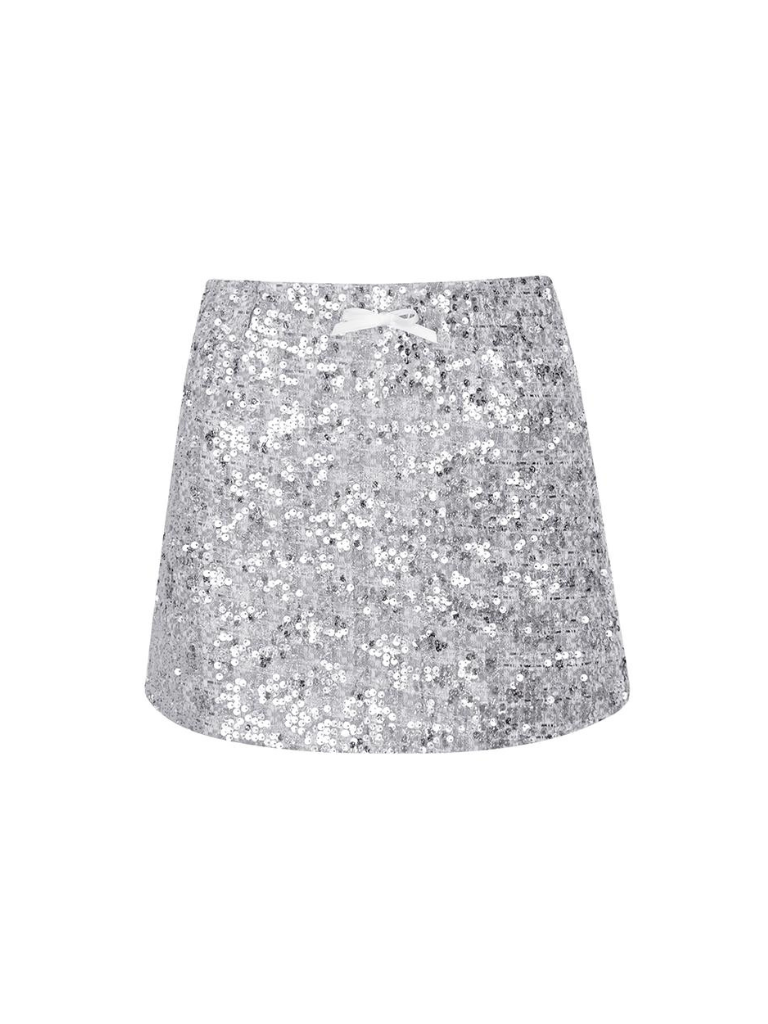 Light Silver Sequined A-line Skirt
