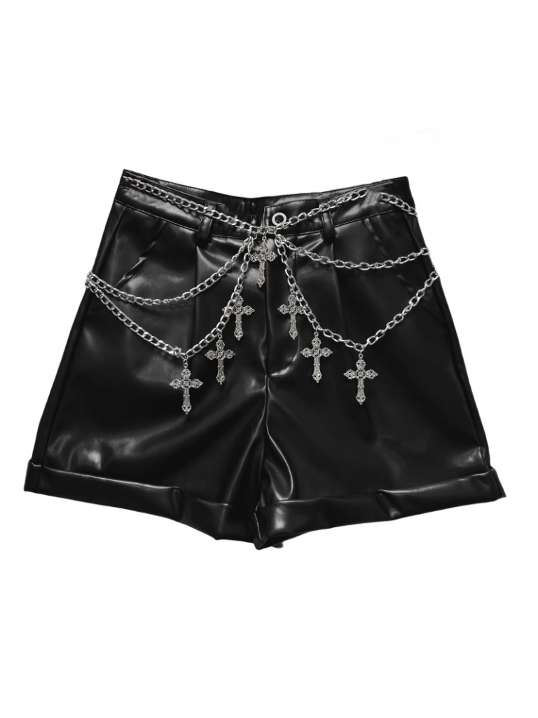 ダークロックハイウエストチェーンレザーショートパンツ – Belchic