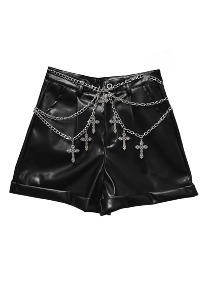ダークロックハイウエストチェーンレザーショートパンツ – Belchic ダークロックハイウエストチェーンレザーショートパンツ – Belchic
