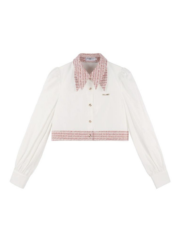 Short Shirt + Tweed Long Flared Skirt