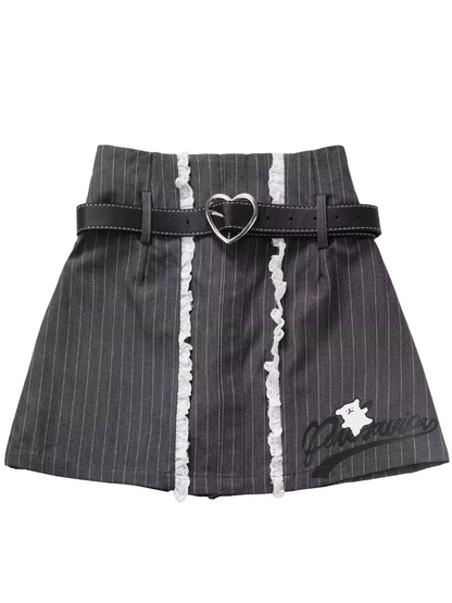 Stripe Bar Line Flyskart + Heart Ring Belt