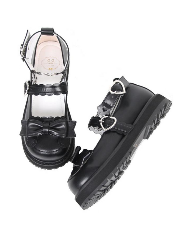 Zapatos Retro Lolita de tacón bajo con diseño de oso y garra de amor