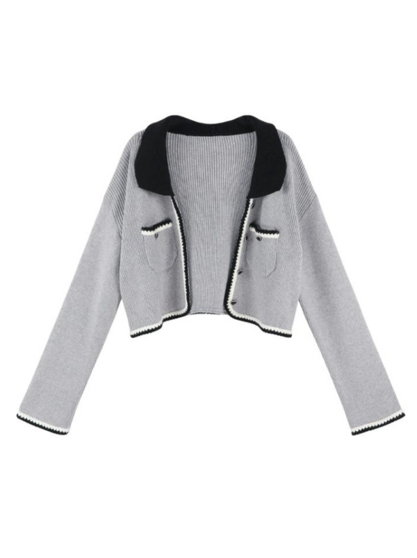 Gray Suspender Knit Dress + Polo Collar Knit Cardigan